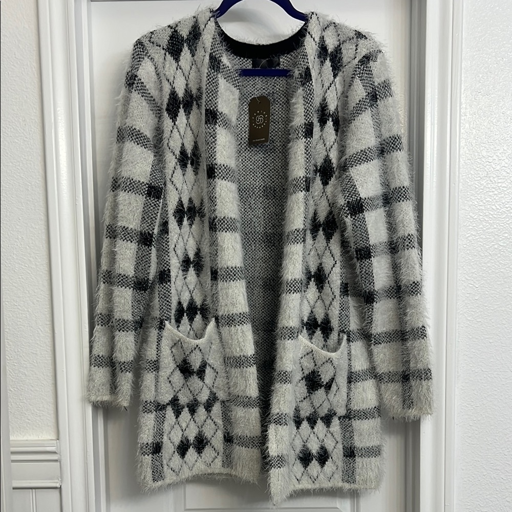 Cozy Black and White Plaid Women's Sweater